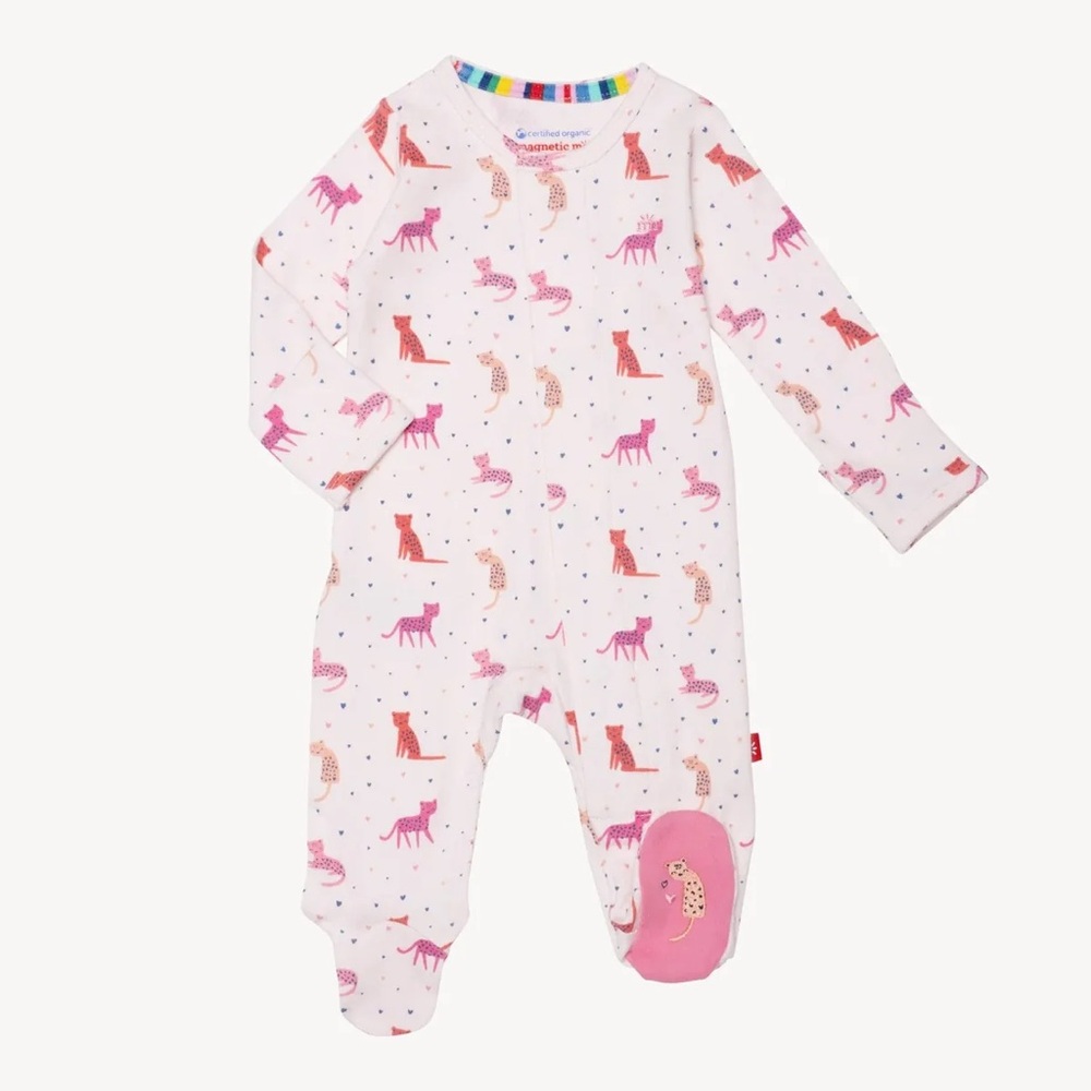 Magnetic Me Cotton Pink Cheetah Footie